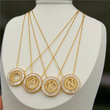 Personalized Letter Zircon Necklace Pendant Stainless Steel Gift
