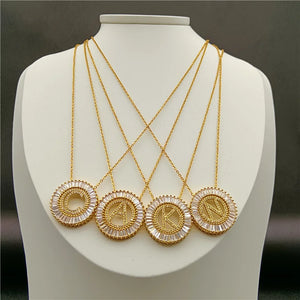 Personalized Letter Zircon Necklace Pendant Stainless Steel Gift