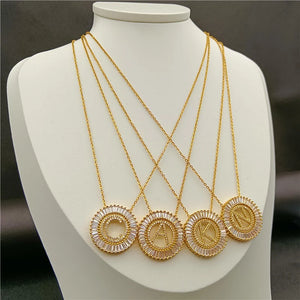 Personalized Letter Zircon Necklace Pendant Stainless Steel Gift