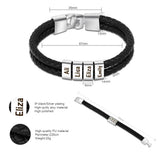 Personalized Man Bracelet 4 Names PU Leather Braided Bracelet