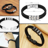 Personalized Man Bracelet 4 Names PU Leather Braided Bracelet