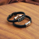 Personalized Man Bracelet 4 Names PU Leather Braided Bracelet