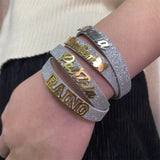 Custom Name Bangle Leather Bracelet Stainless Steel Couple Gift
