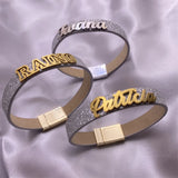 Custom Name Bangle Leather Bracelet Stainless Steel Couple Gift