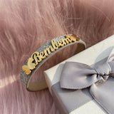 Custom Name Bangle Leather Bracelet Stainless Steel Couple Gift