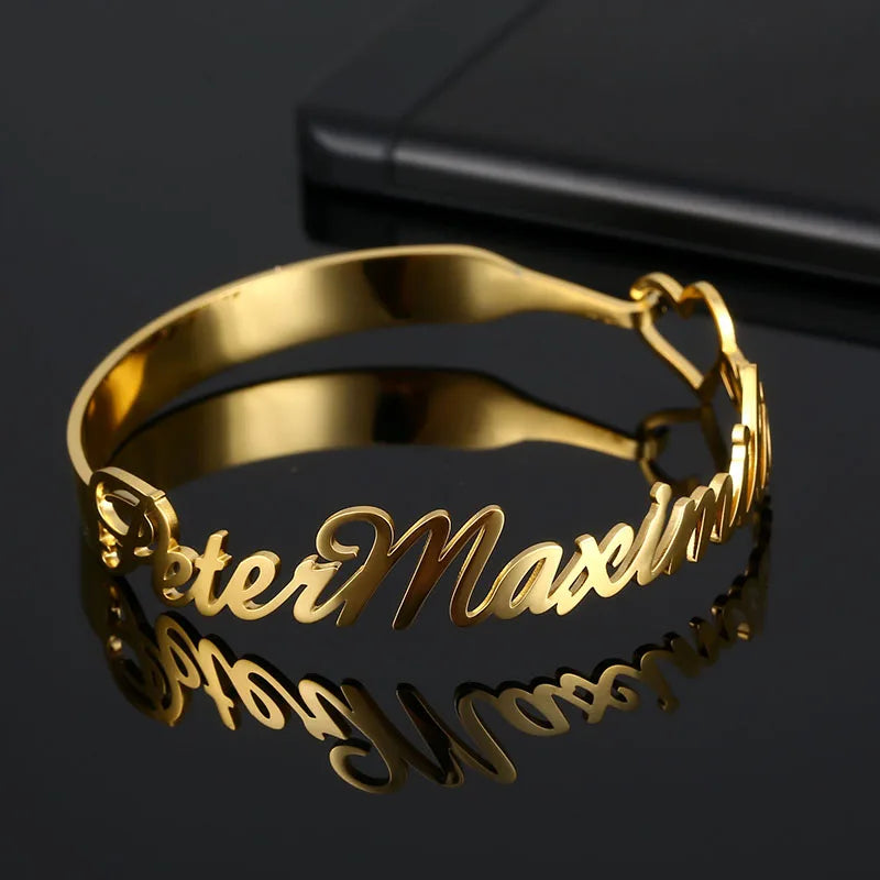 Personalized Name Bracelet Bangle Stainless Steel Adjustable Nameplate Jewelry