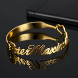 Personalized Name Bracelet Bangle Stainless Steel Adjustable Nameplate Jewelry