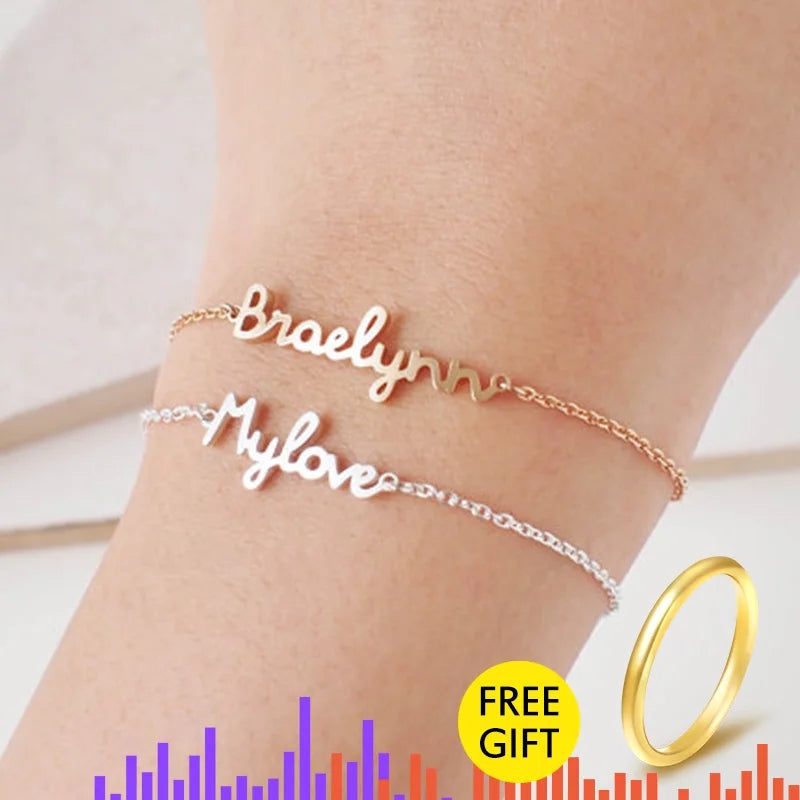 Custom Name Bracelet Charms Engraved Handwriting Love Message Gift