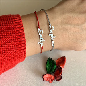 Personalized Name Bracelet Stainless Steel Nameplate Adjustable Rope