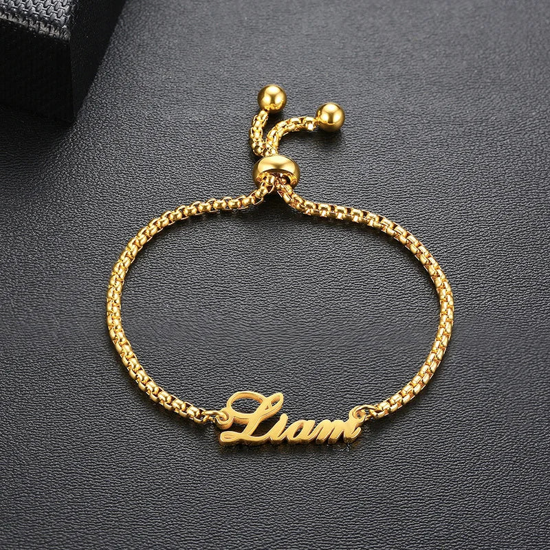 Personalized Name Bracelet Stainless Steel Adjustable Bangle