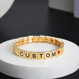 Custom Name Bracelet Metal Square Bead Letter Bracelets for Women