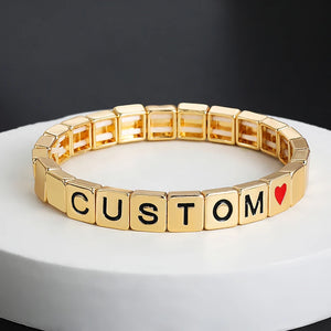 Custom Name Bracelet Metal Square Bead Letter Bracelets for Women