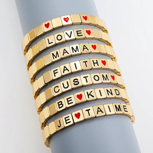 Custom Name Bracelet Metal Square Bead Letter Bracelets for Women