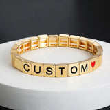 Custom Name Bracelet Metal Square Bead Letter Bracelets for Women