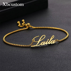 Custom Name Bracelets for Women Stainless Steel Engraved Handwriting