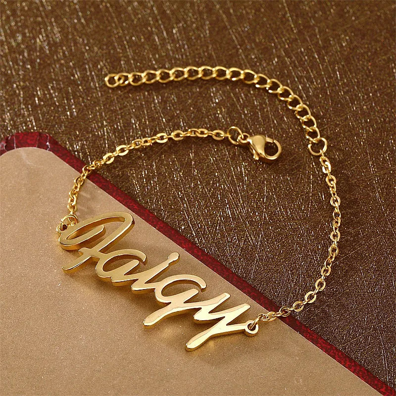 Custom Name Bracelet Stainless Steel Engraved Handwriting Jewelry