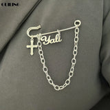 Personalized Name Chain Pendant Brooch Collar Pin Stainless Steel Men Jewelry