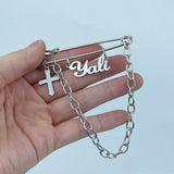 Personalized Name Chain Pendant Brooch Collar Pin Stainless Steel Men Jewelry
