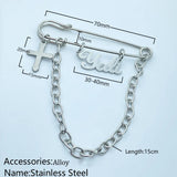 Personalized Name Chain Pendant Brooch Collar Pin Stainless Steel Men Jewelry