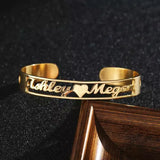 Personalized Name Cuff ID Nameplate Bangle Stainless Steel Heart Bracelet