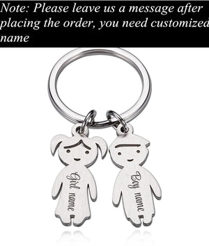Custom Name Date Keychain Family Stainless Steel Key Ring Kid Pendant