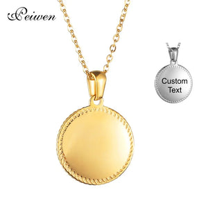 Personalized Name Date Necklace Stainless Steel Coin Pendant Choker Jewelry