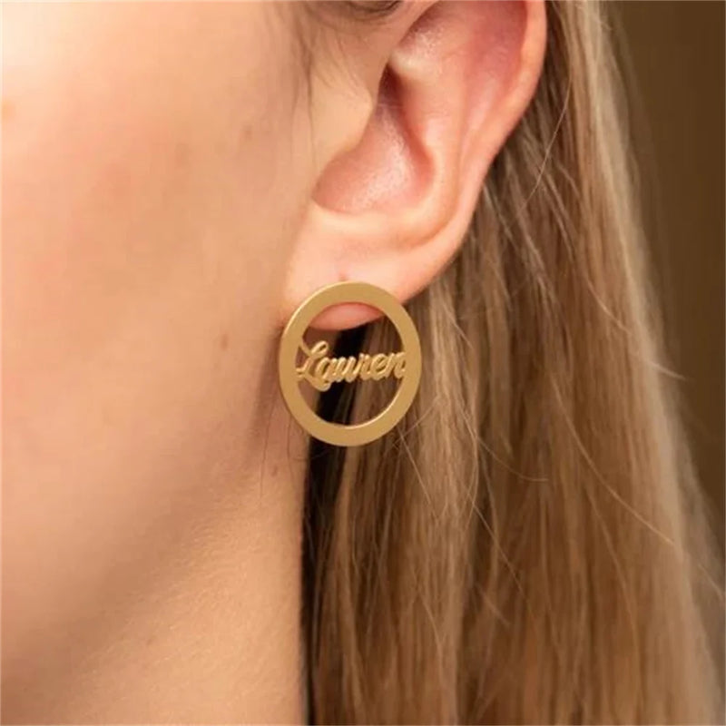 Personalized Name Earring for Women Initial Cursive Letter Stud Earring