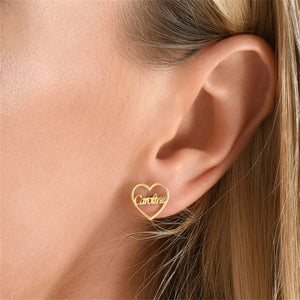 Heart Initial Cursive Letter Earring Stainless Steel Personalized Name Stud