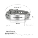Personalized Engrave Bracelet Bangle Women Silicone ID Stainless Steel Men