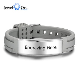 Personalized Engrave Bracelet Bangle Women Silicone ID Stainless Steel Men