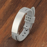 Personalized Engrave Bracelet Bangle Women Silicone ID Stainless Steel Men