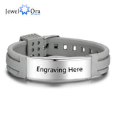 Personalized Engrave Bracelet Bangle Women Silicone ID Stainless Steel Men