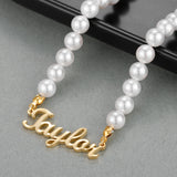 Custom Name Pearl Necklace, Stainless Steel Pendant for Mom Daughter