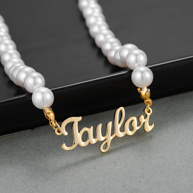Custom Name Pearl Necklace, Stainless Steel Pendant for Mom Daughter