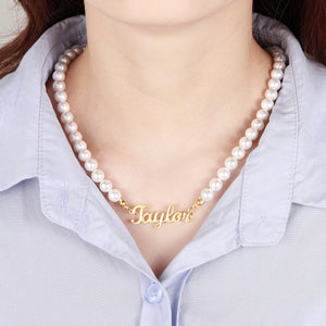 Custom Name Pearl Necklace, Stainless Steel Pendant for Mom Daughter