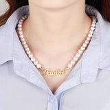 Custom Name Pearl Necklace, Stainless Steel Pendant for Mom Daughter