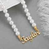 Custom Name Pearl Necklace, Stainless Steel Pendant for Mom Daughter
