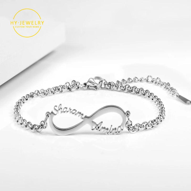 Personalized Stainless Steel Infinite Bracelet Women Engraved Love Bangle