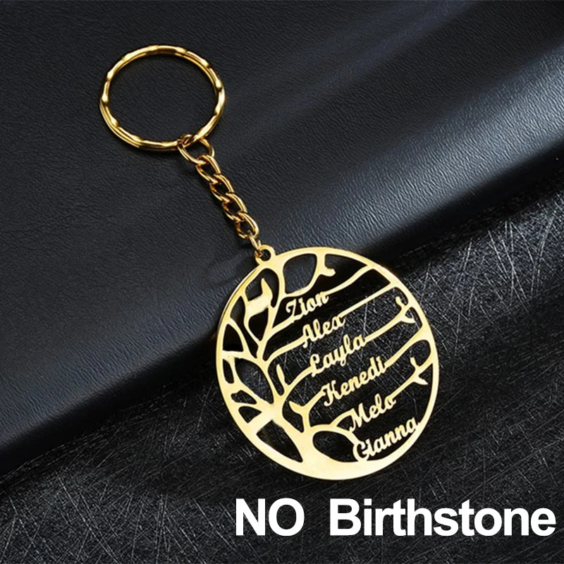 Personalized Name Keychains Birthstone Tree of Life Stainless Steel