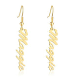 Personalized Name Long Drop Earrings Stainless Steel