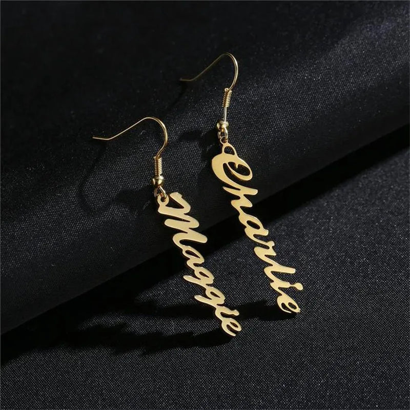 Personalized Name Long Drop Earrings Stainless Steel