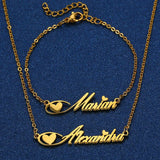 Personalized Stainless Steel Name Necklace & Bracelet Set - Women Mom Jewelry