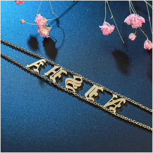 Personalized Initials Old English Name Necklace MultiChain Bohemian Jewelry