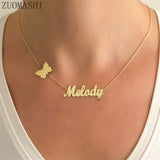 Butterfly Name Necklace For Women Tiny Nameplate Jewelry Gift