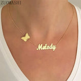 Butterfly Name Necklace For Women Tiny Nameplate Jewelry Gift