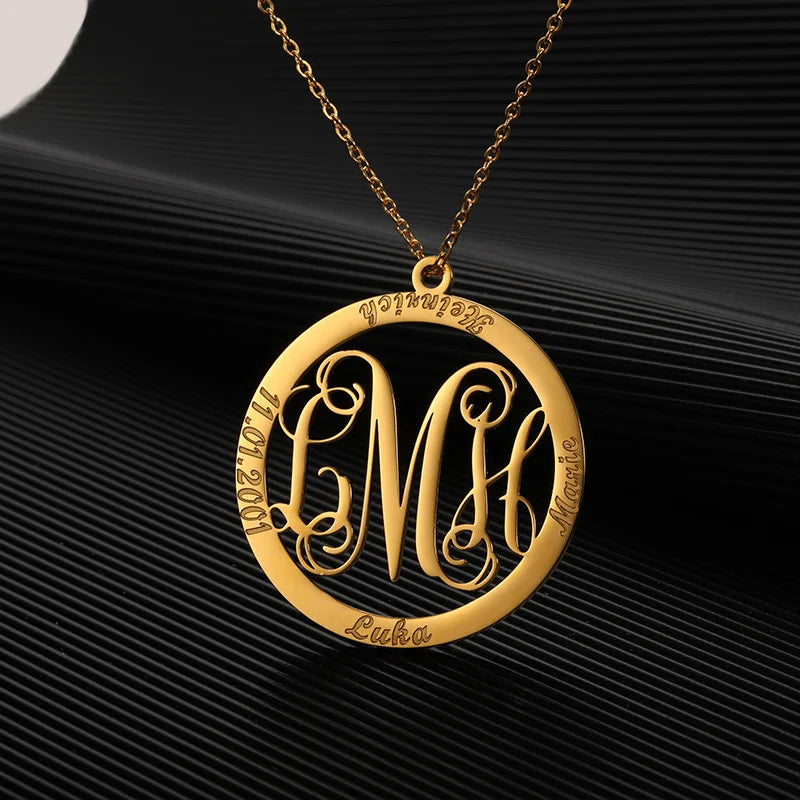 Family Stainless Steel Round Couple Necklace Pendant Choker Anniversary