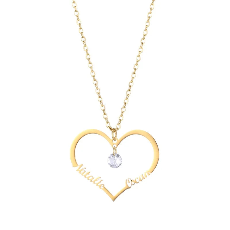 Personalized Heart Nameplate Necklace Diamond Pendant