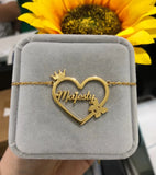 Heart Butterfly Crown Name Necklace Stainless Steel Chain Birthday Gift