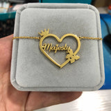 Heart Butterfly Crown Name Necklace Stainless Steel Chain Birthday Gift