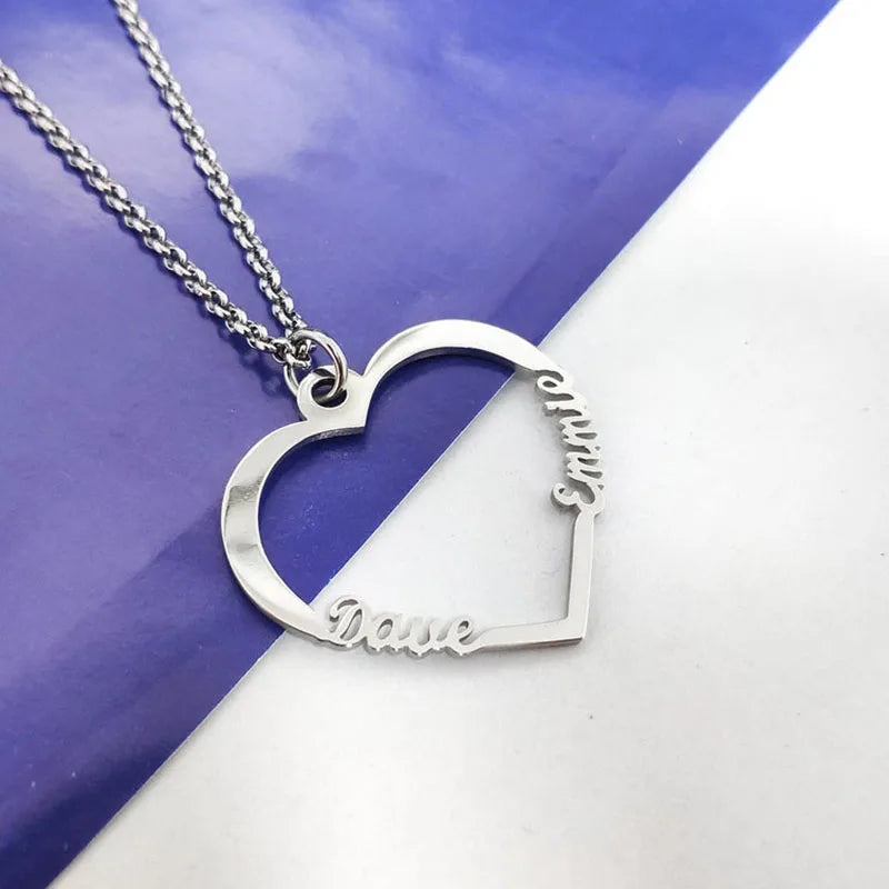 Heart Butterfly Crown Name Necklace Stainless Steel Chain Birthday Gift